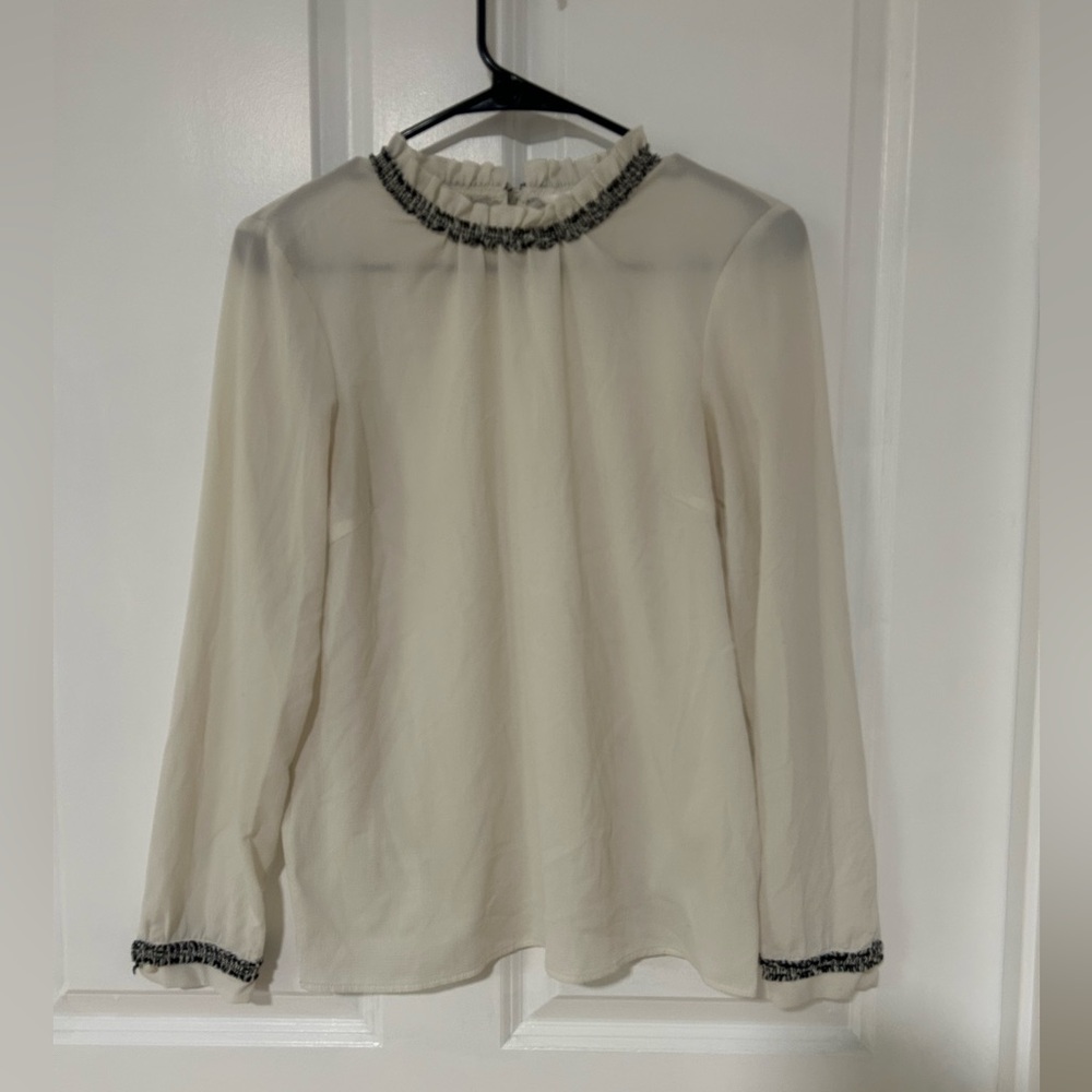 Elegant Cream Blouse with Black Trim